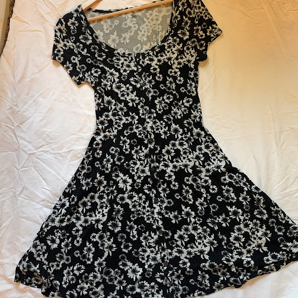 So Floral Dress, Medium, Black/White